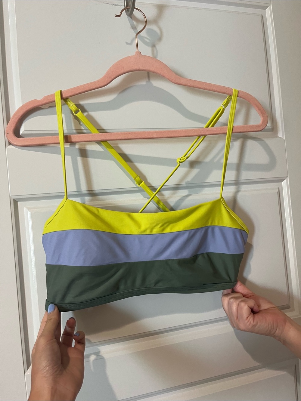Prana Neon Yellow Lilac Olive Strappy Bikini Top